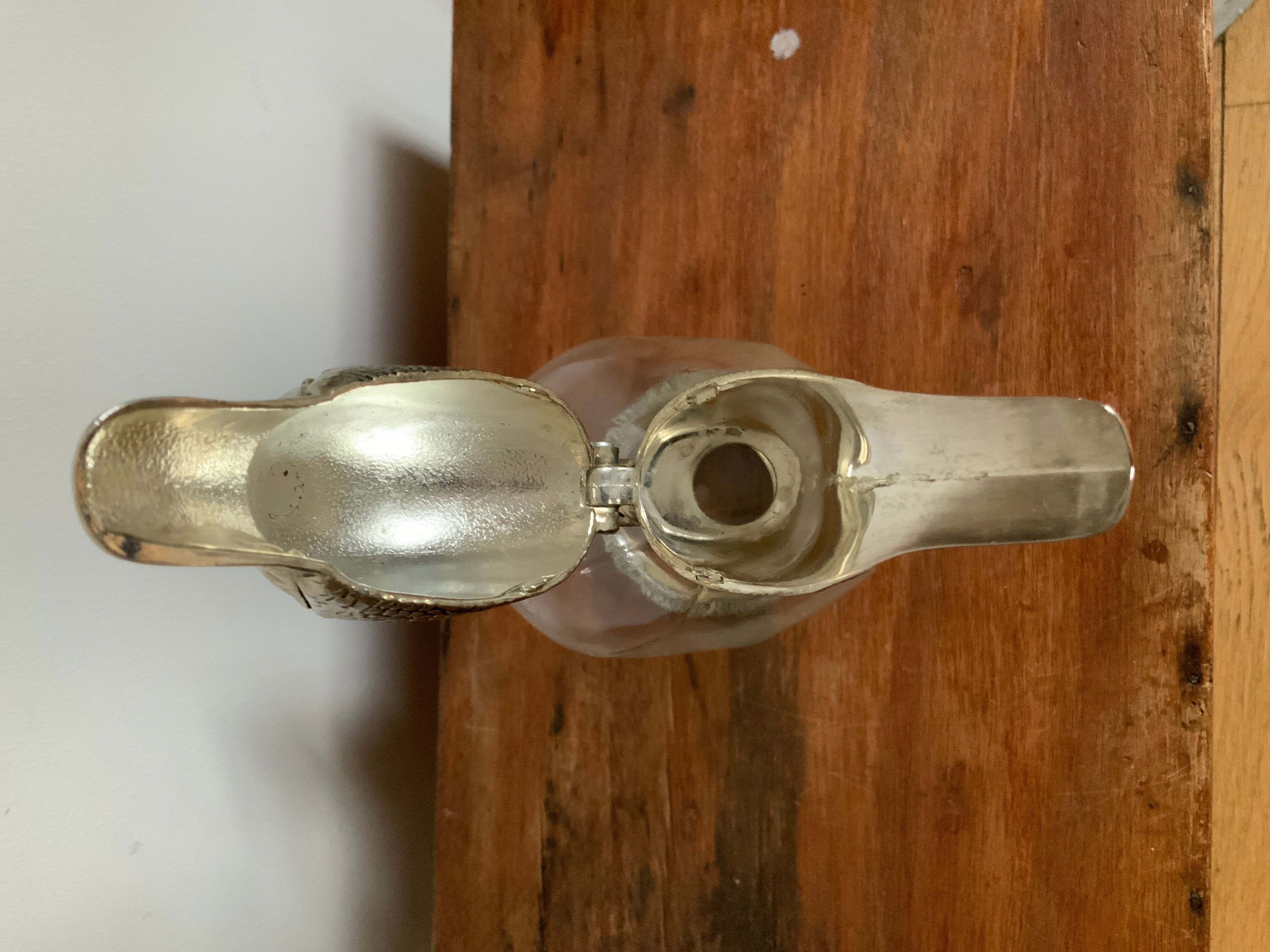 Carafe glass spout pouring duck head in silver metal