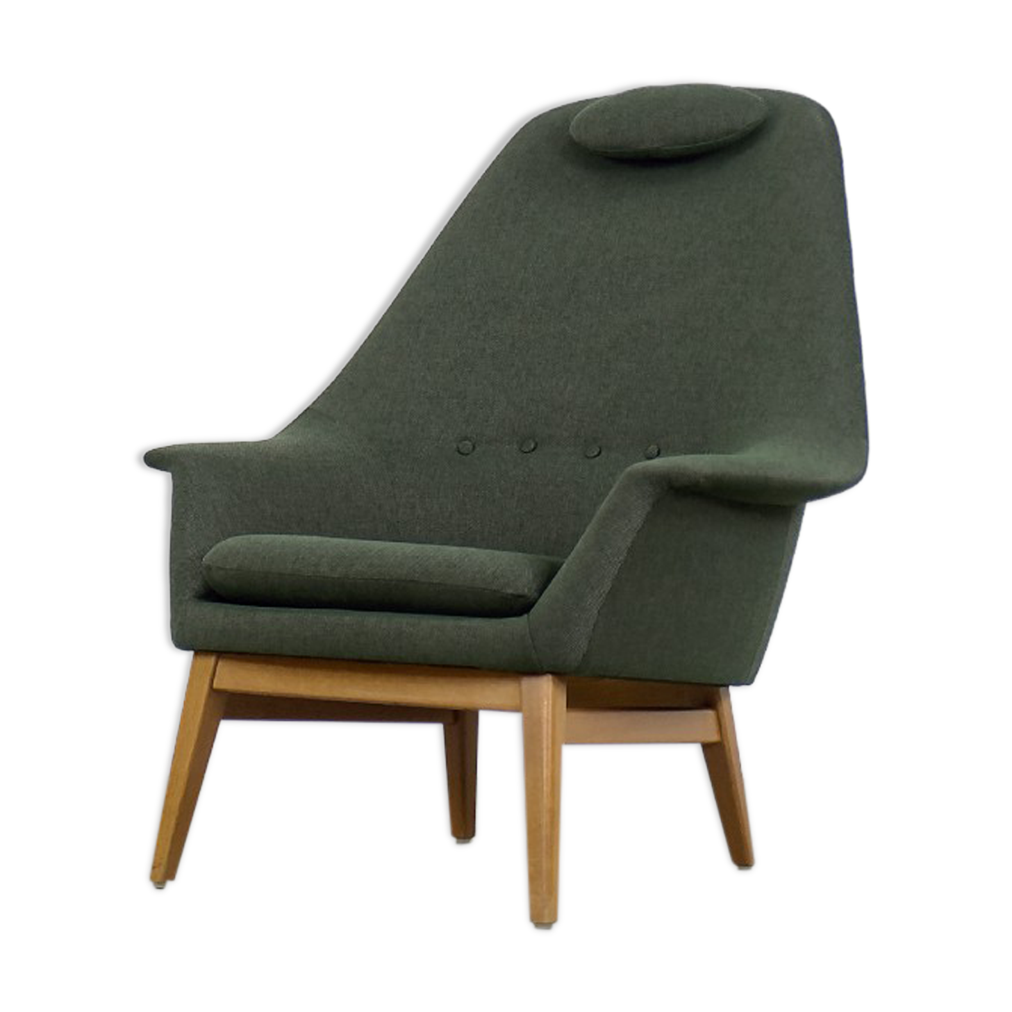Vintage Scandinavian Mid-Century Modern Bottle Green Armchair, 1950s