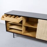 Enfilade florence knoll model 116 wood leather and raffia 1960