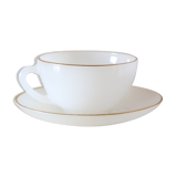 Set of 4 cups and under cups Arcopal harlequin range, white and gold, made in France