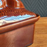 Vintage Rabbit Terrine in Glazed Ceramic - Brown Barbotine