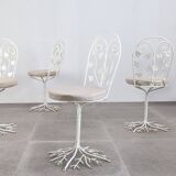 Sculptural Wrought Iron Garden Chairs with Tree Design 1950s Set of 5
