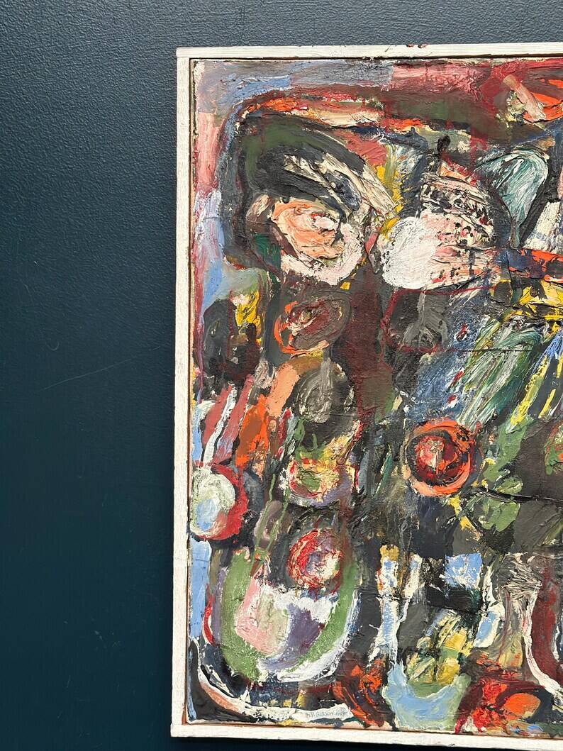 Original Swedish Oil on Canvas – “Abstract Composition” by Valter Gibson – Dated 1965 – Vintage & Framed