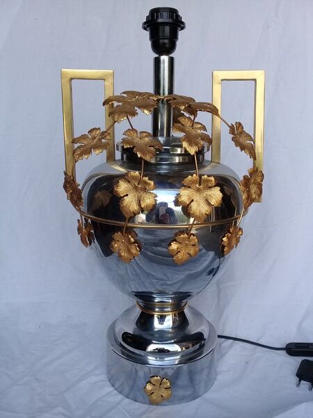 Chrome and gilded metal lamp ep 1970 hollywood regency / neoclassical