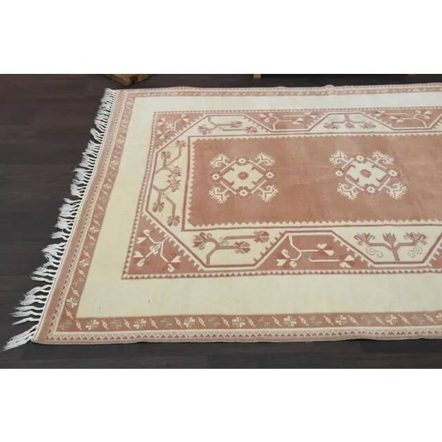 1970s Vintage Turkish Oushak Handmade Wool Cotton Brown Area Rug 166x242