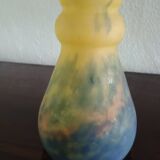 Blue-yellow marbled glass tulip in colochinte - signed