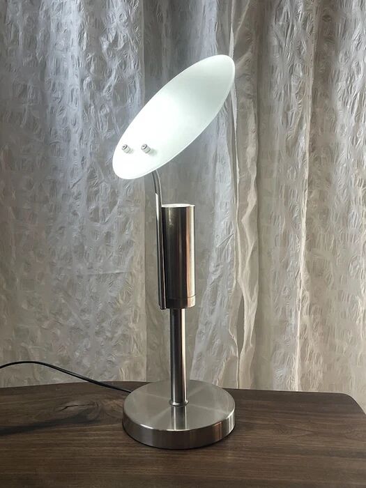 Adjustable frosted glass disc table lamp, France 1990s