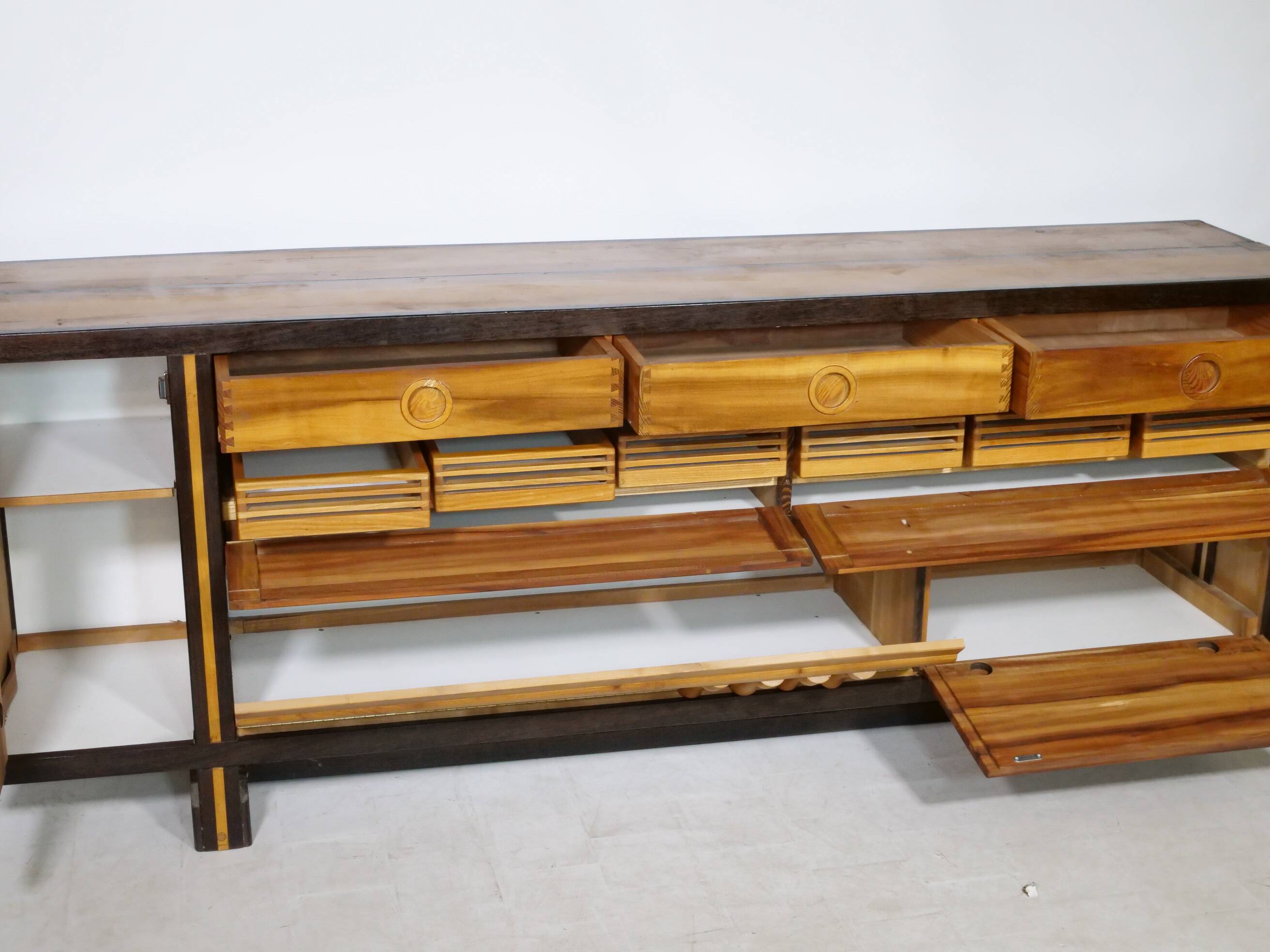 Handcrafted Solid Wood Sideboard in Wenge & Cherry, 1970 Vintage
