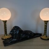 Pair of gilded column lamps Hollywood Regency style
