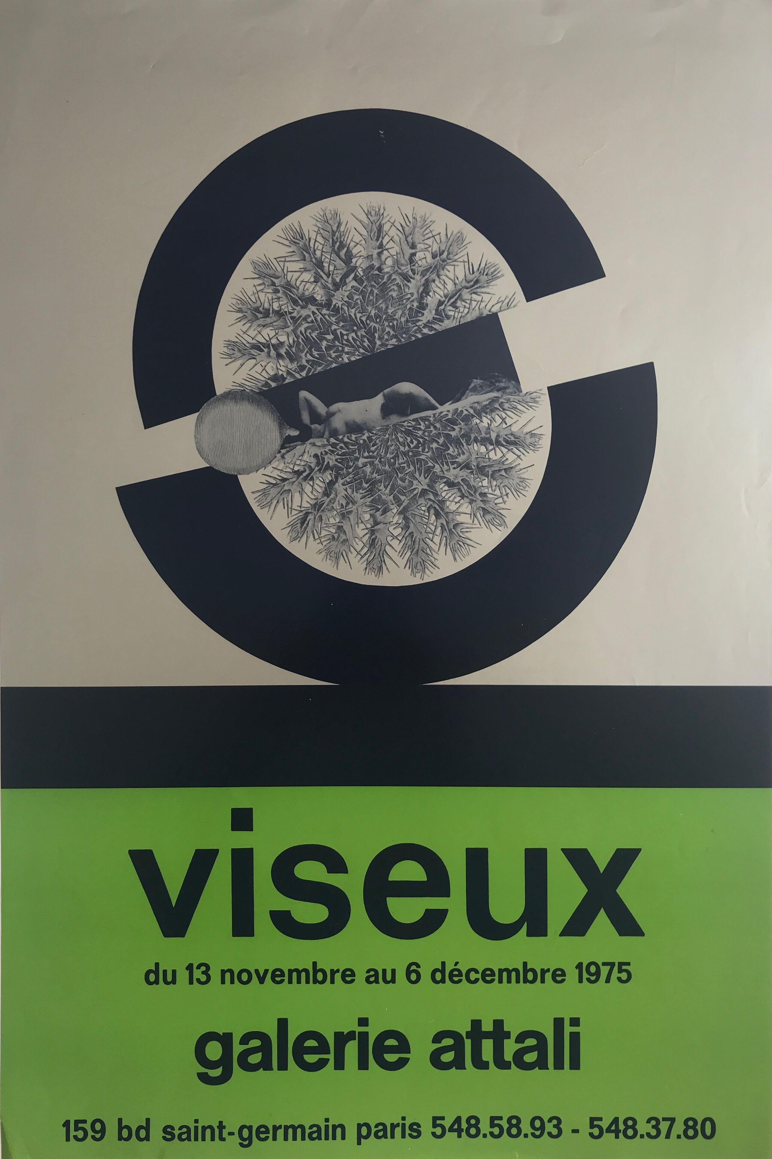 Original silver poster by Claude VISEUX, Galerie Attali, 1975