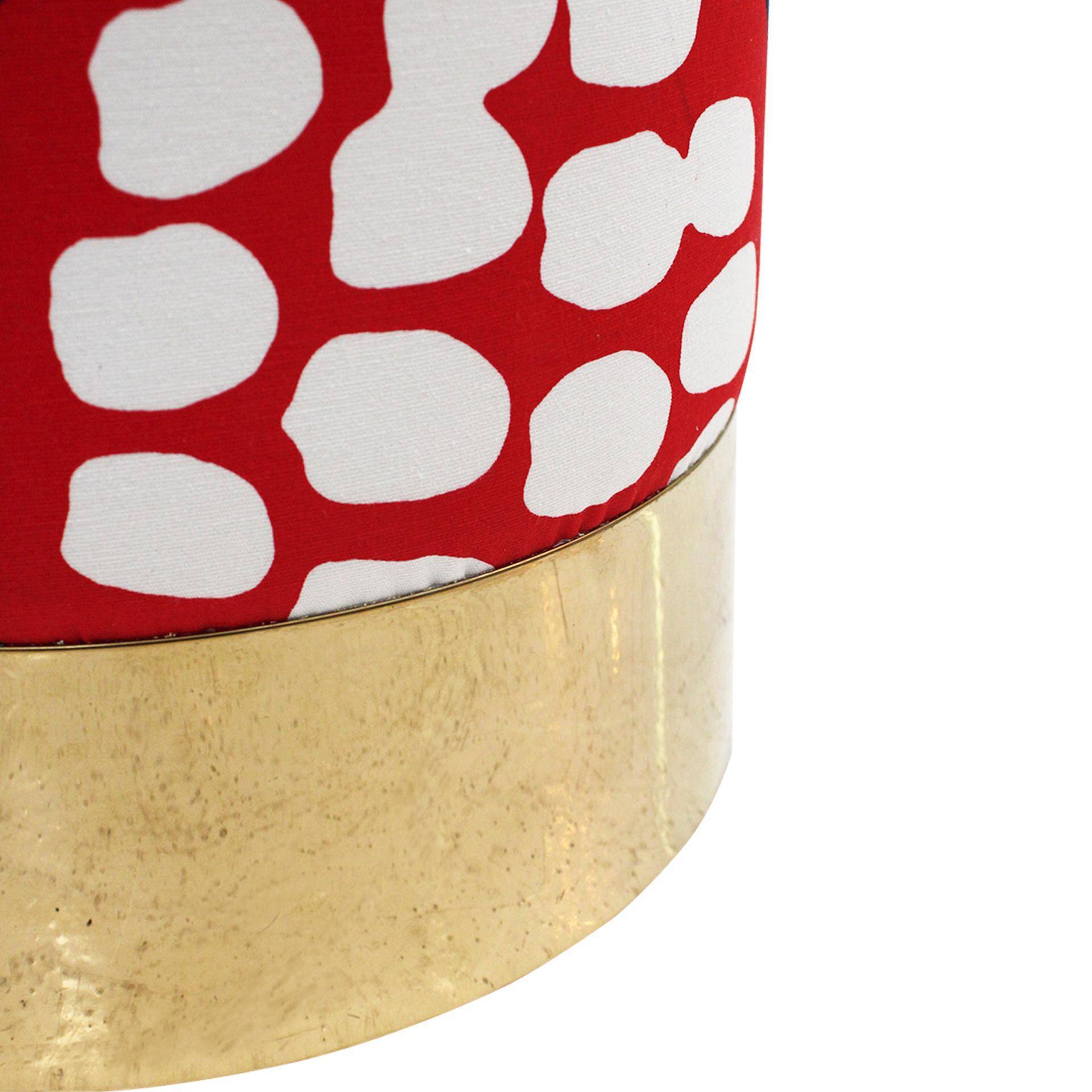 Contemporary Multicolour Floral patterned Fabric and Brass Italian Circular Pouf