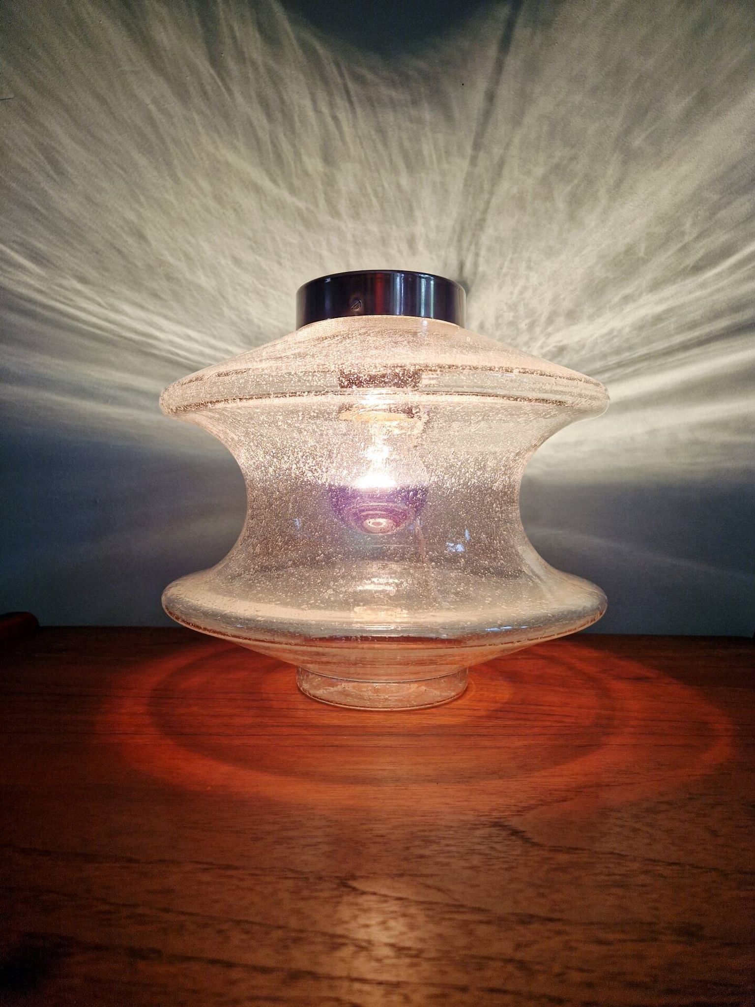 Ceiling light meerpaal in transparent bubbled glass, raak amsterdam, 1970