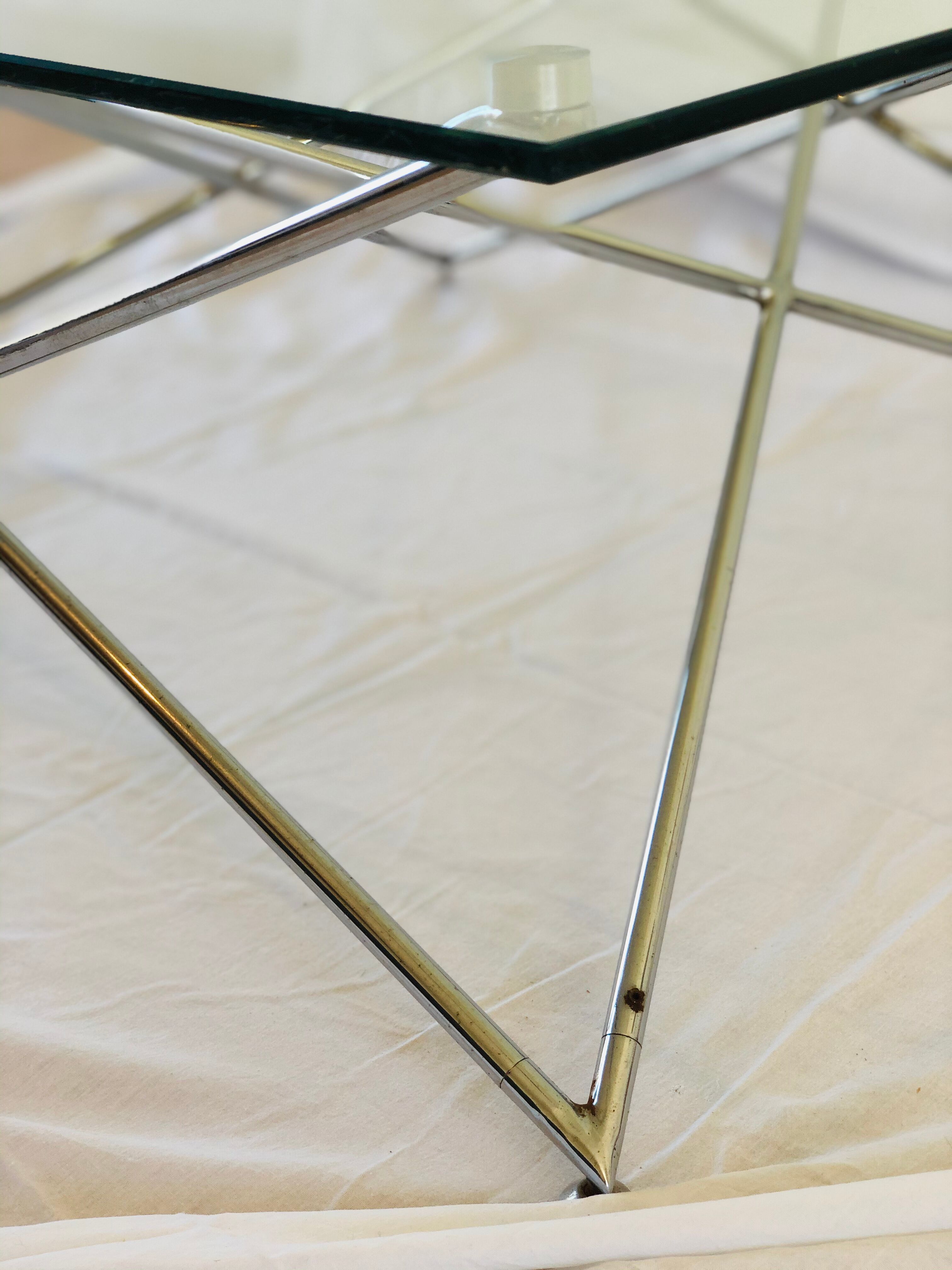Vintage glass and chrome metal coffee table 1960