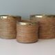 Ensemble de 3 cache-pots vintage en roseau et laiton, Italie 1970
