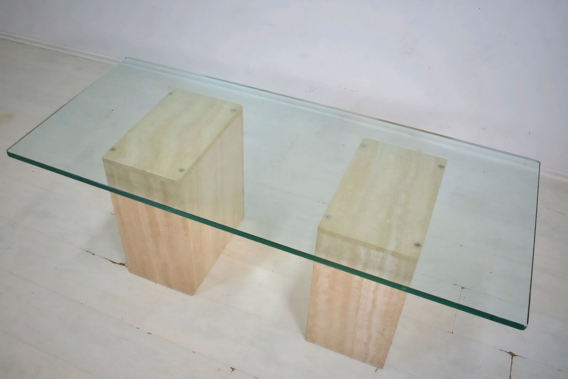 Italian travertine and glass coffe table 1970s Vintage