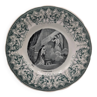 Creil Montereau earthenware speaking plate n°1 The annunciation good condition