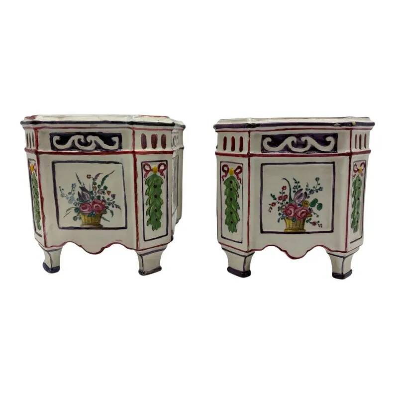 Pair of onion pots Samson 19th century Polychrome earthenware Strasbourg style Antique cache pots