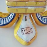 Fleur-de-lis shaped vase, glazed ceramic, Brittany, Quimper, Breton ermines, character