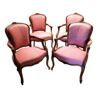 4 Louis XV style convertible armchairs from the 19th century in blond walnut
