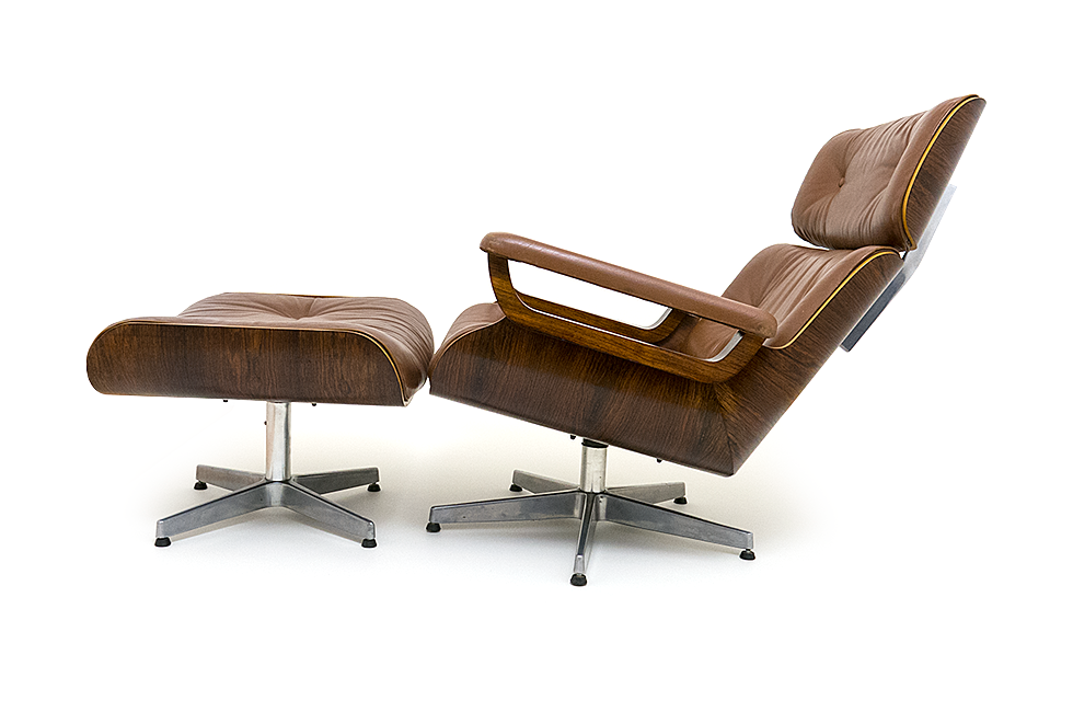 Lounge chair and ottoman leather and bentwood 60/70