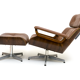 Lounge chair and ottoman leather and bentwood 60/70