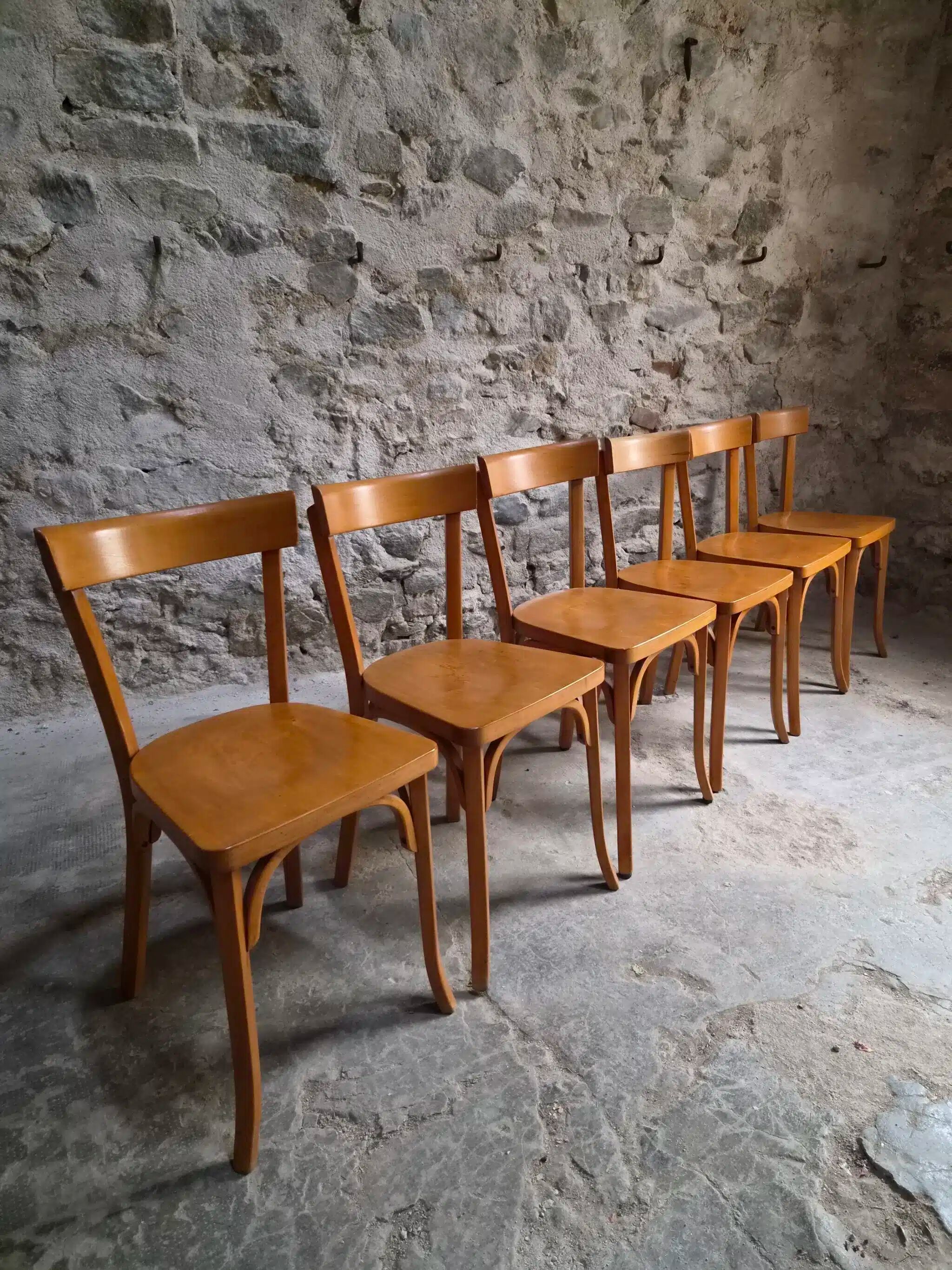 Set of six Baumann bistro chairs, France, 1950s