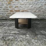 Low table in travertine and aluminium
