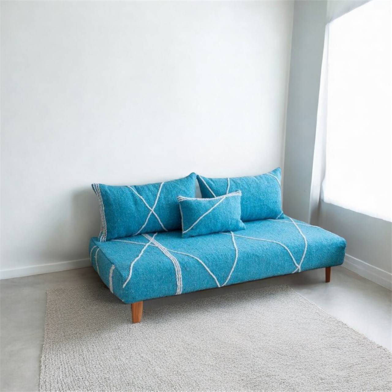 Sky Serenity – Moroccan Znafi Floor Lounge in Sky Blue - Handwoven Bejaad