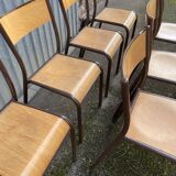 Lot de 8 chaises industrielles école  vintage collectivités mullca delagrave restaurant tube & bois