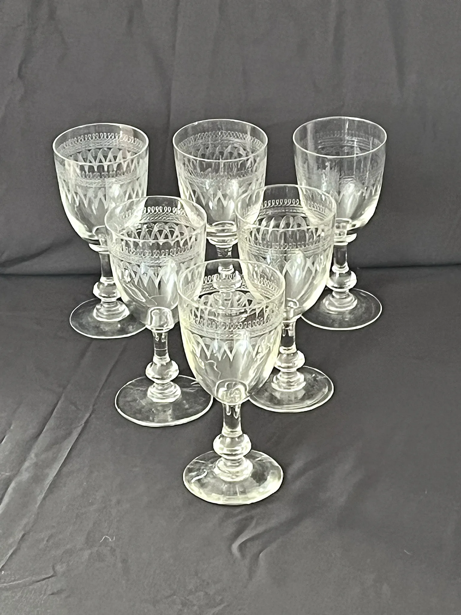 Wine glasses Antique Bohemian hand engraved crystal  – French country