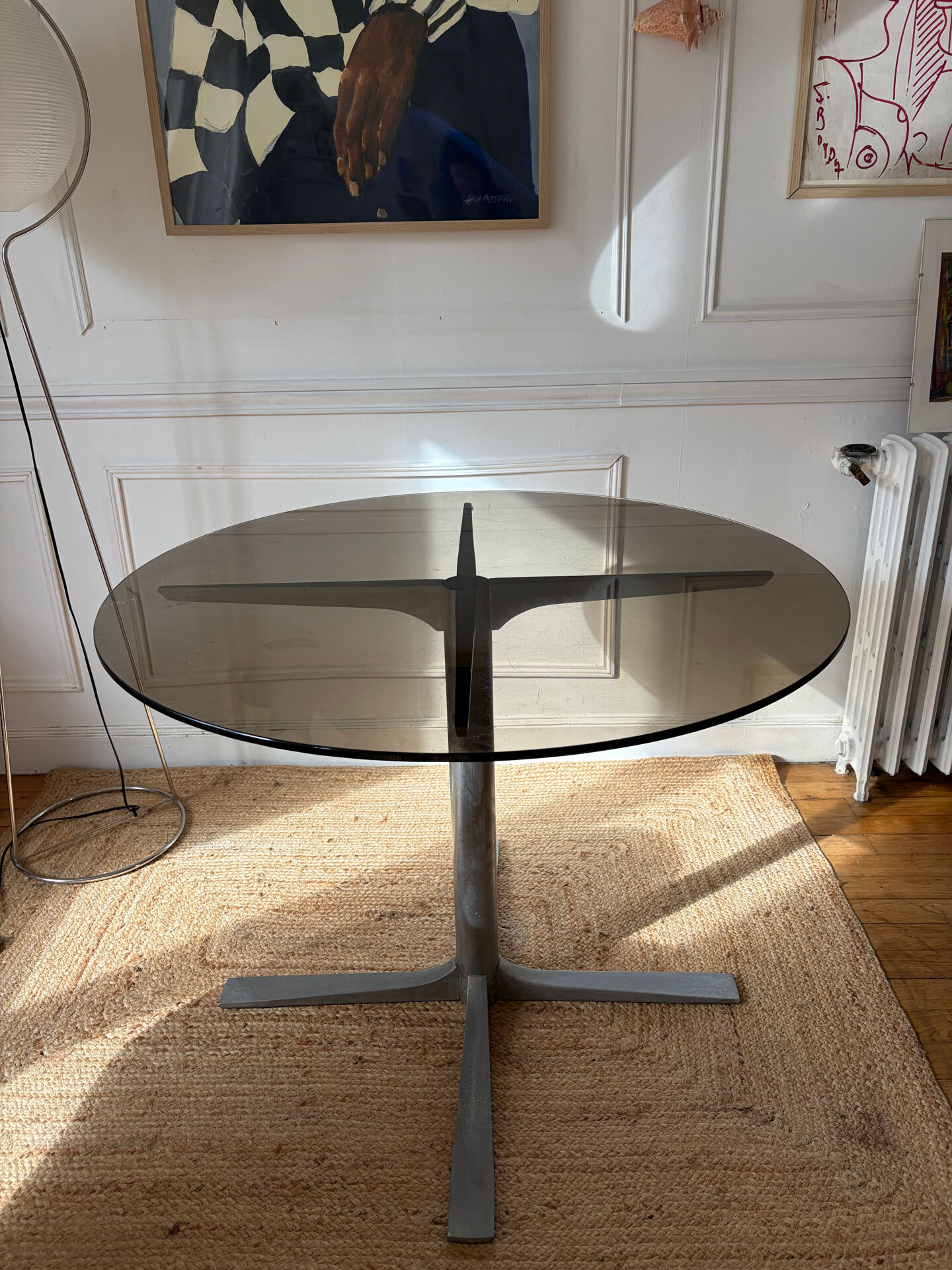 Dining table in metal and smoked glass Roche Bobois