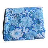 Drap plat vintage 2 personnes en coton aux motifs floraux bleus