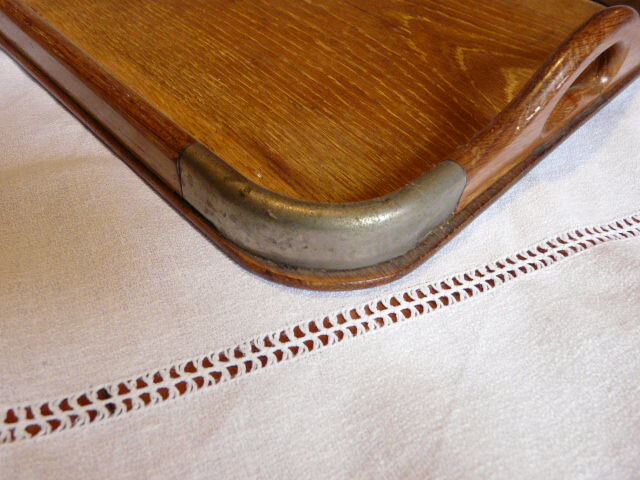 Serving tray in wood and art deco metal