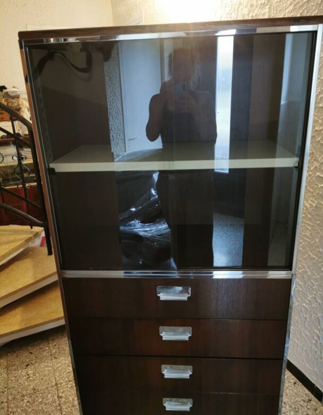 Rosewood and chrome display cabinet, 1970s-80s.