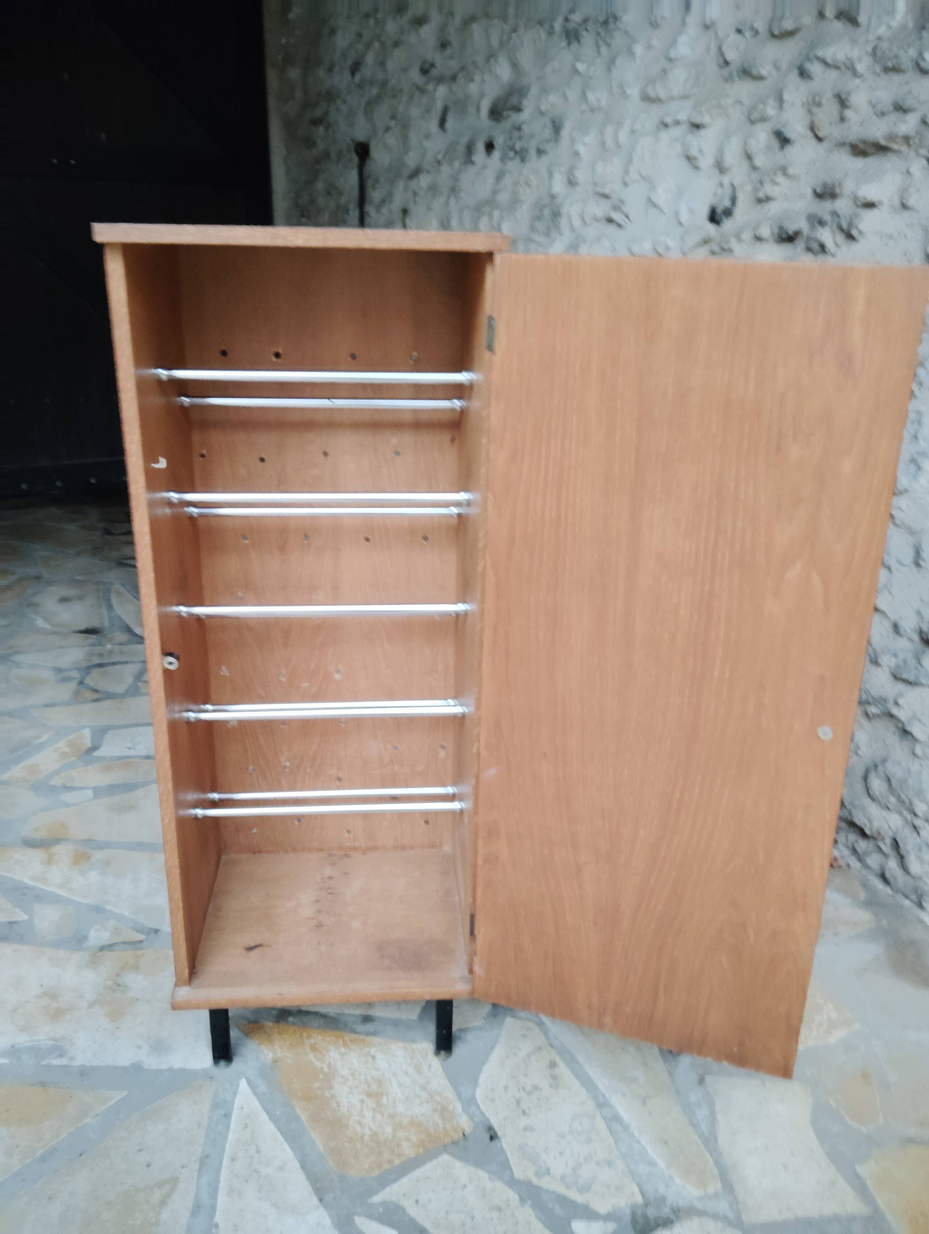 Small vintage Scandinavian shoe cabinet with 1 door.
