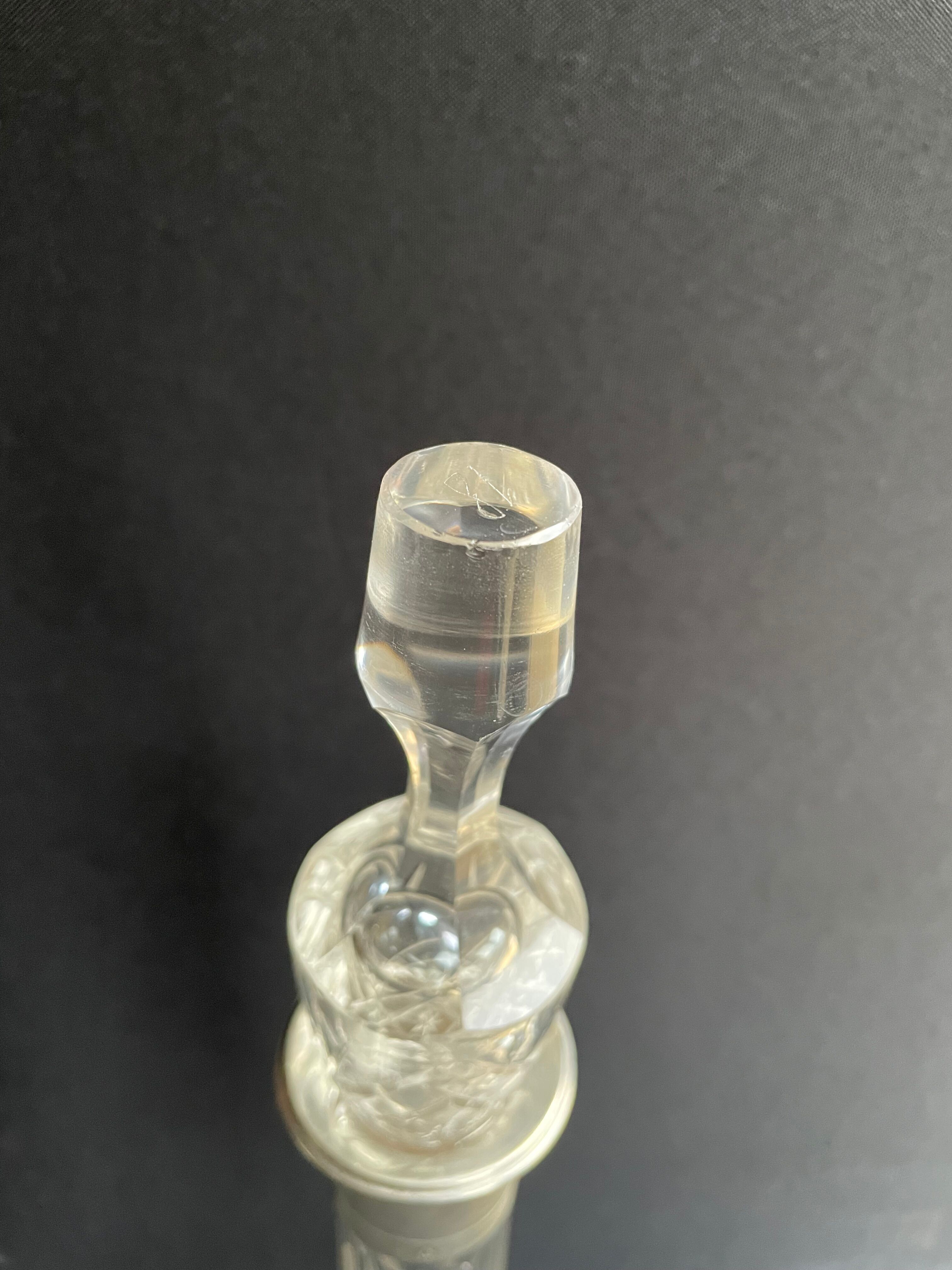 Blown crystal decanter, cut and silver collar