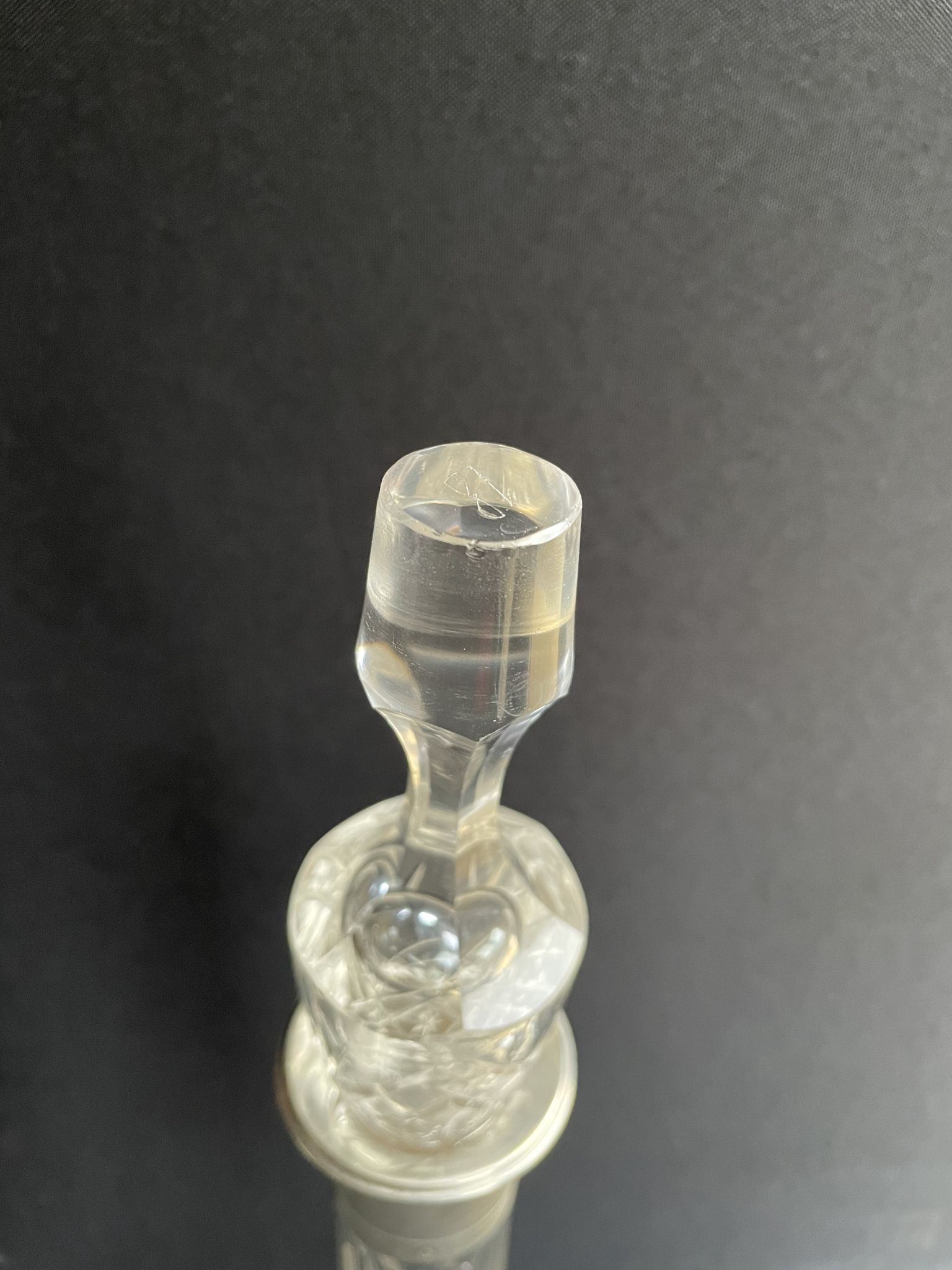 Blown crystal decanter, cut and silver collar