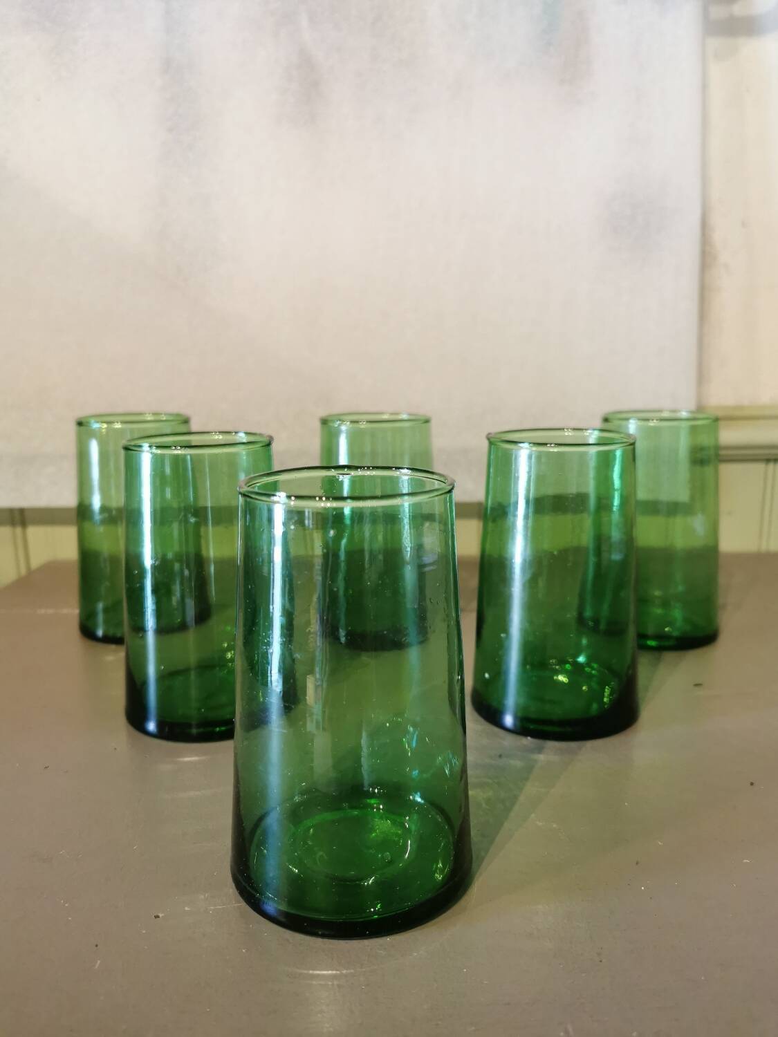 6 large green Beldi glasses