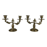 Pair of gilt brass candlesticks with two arms – Louis XV Rococo style