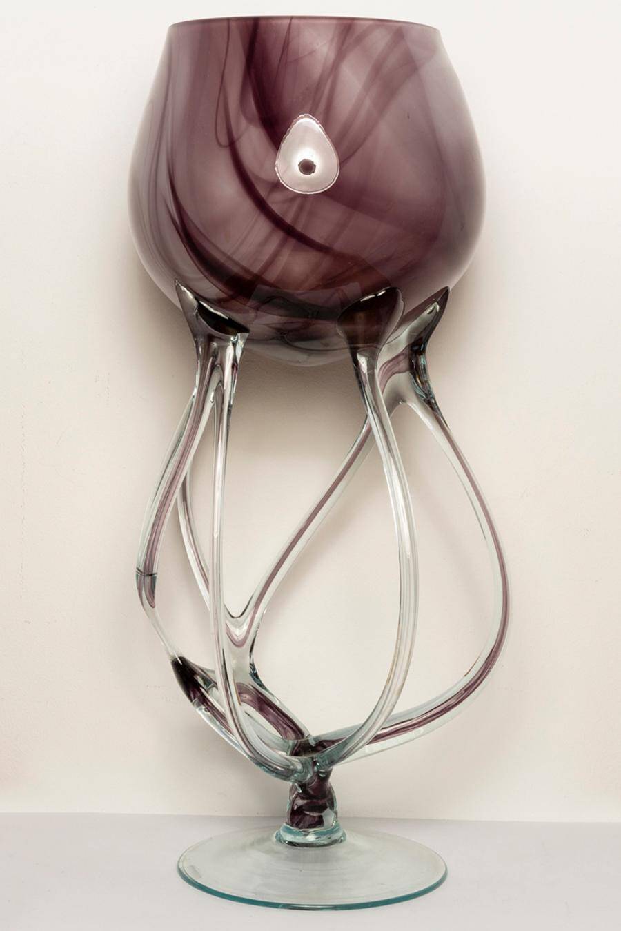Vintage purple artistic vase mid-century, Poland, 1970.