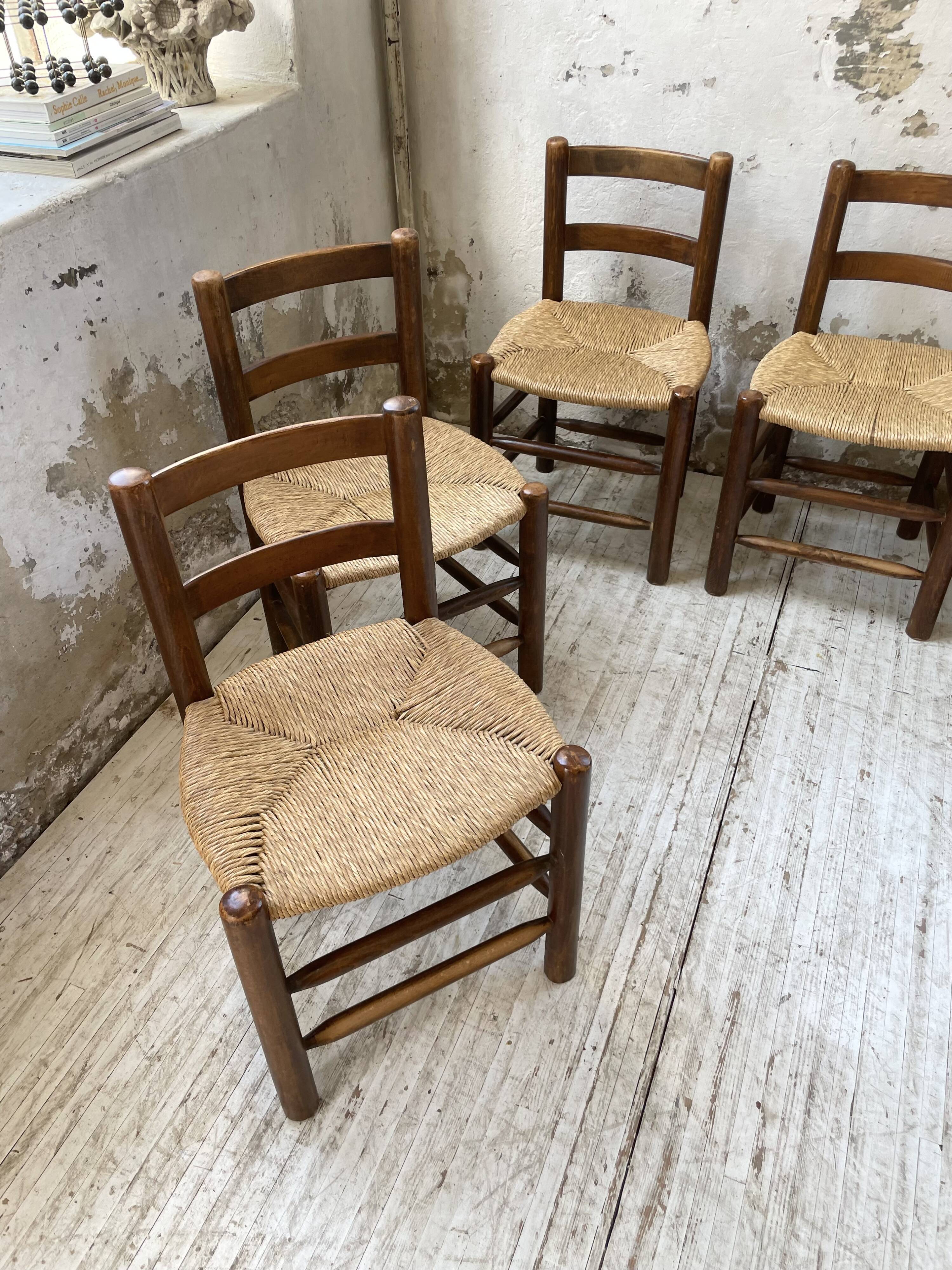 6 straw and oak chairs, mountain furniture