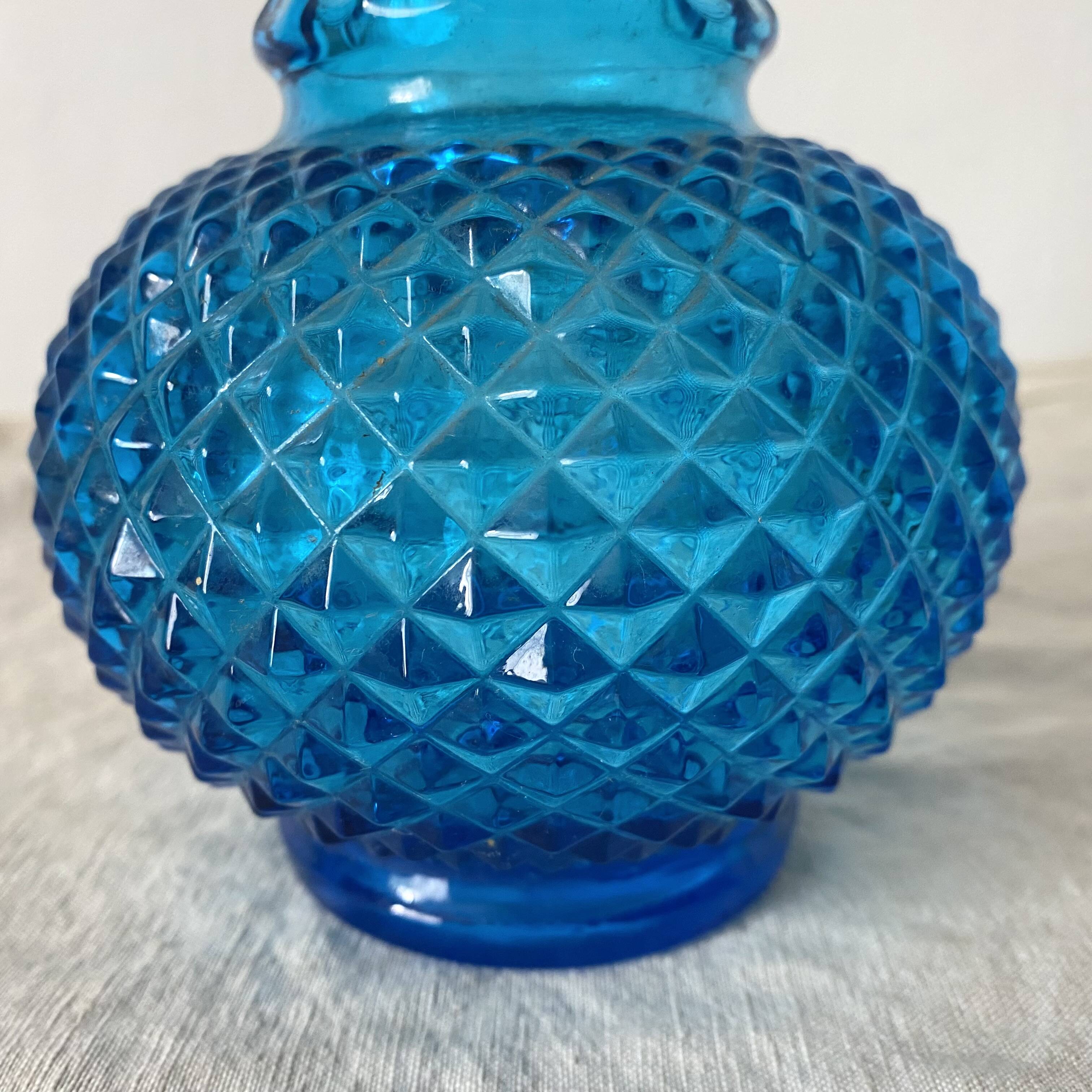 Blue glass carafe made in Belgium from the 60s