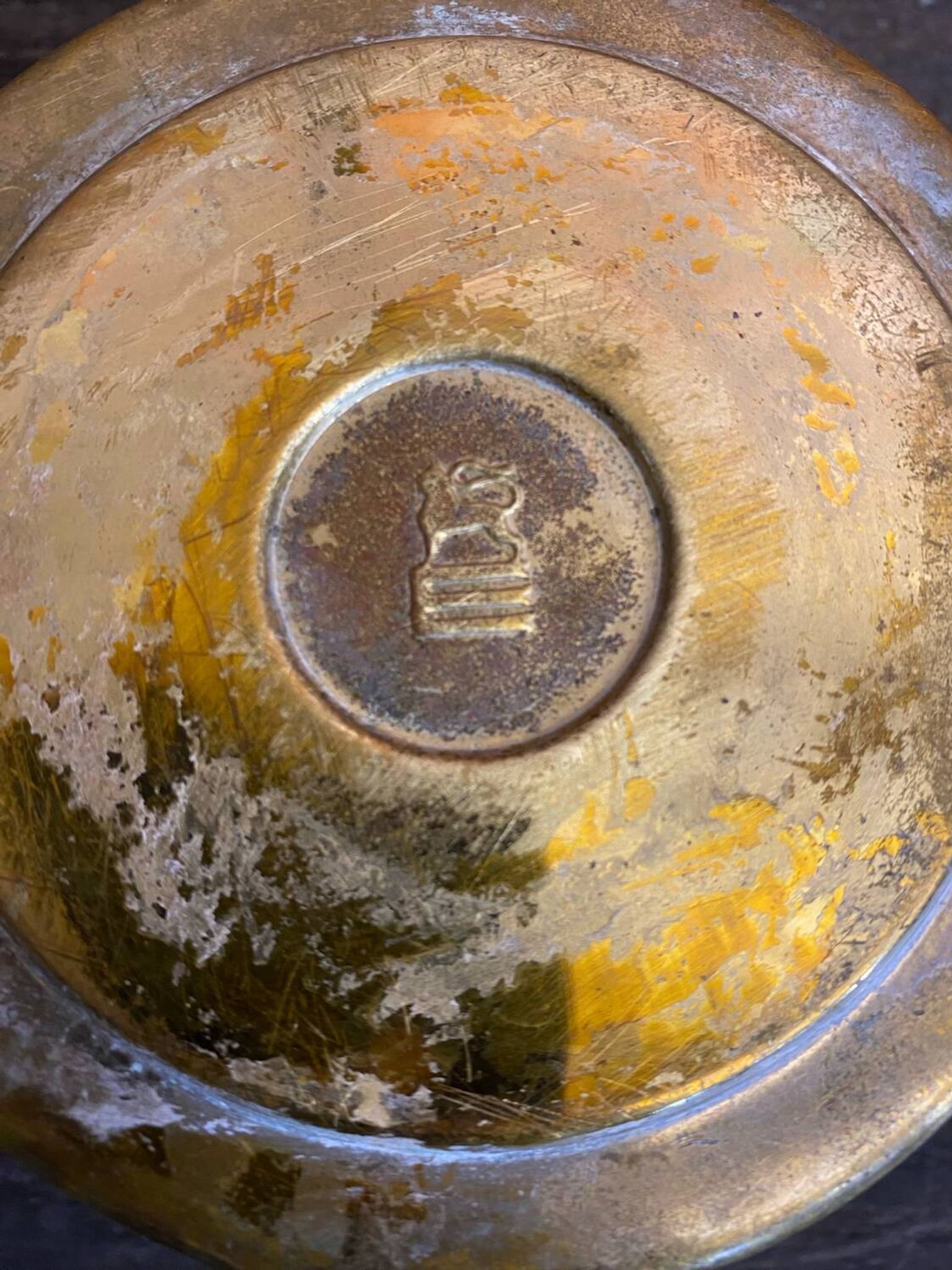 Vintage French Cast Iron Stand Ashtray + Gold Metal Ashtray #D