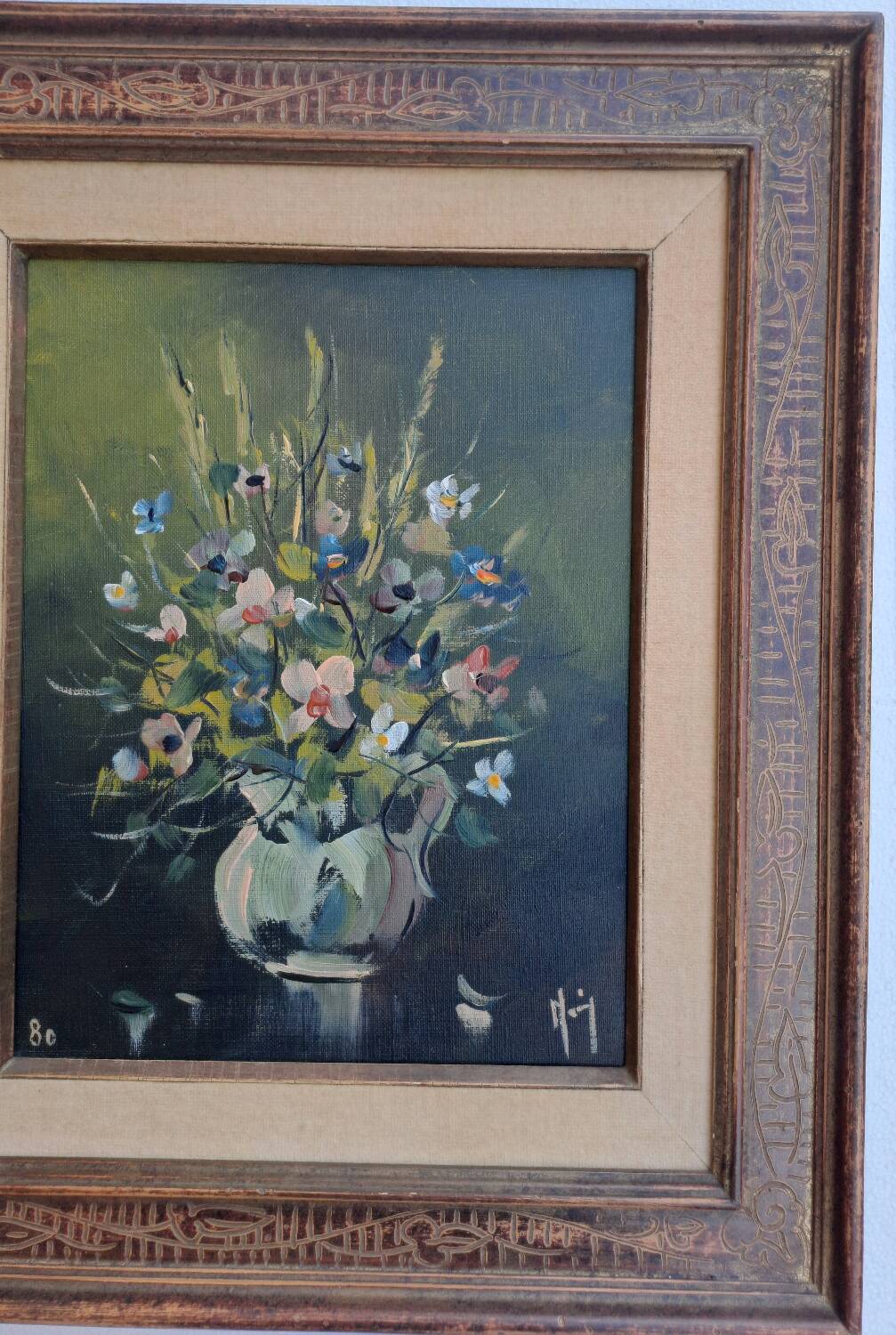 Oil on canvas bouquet of flowers signed Jean Monnier
