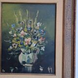 Oil on canvas bouquet of flowers signed Jean Monnier