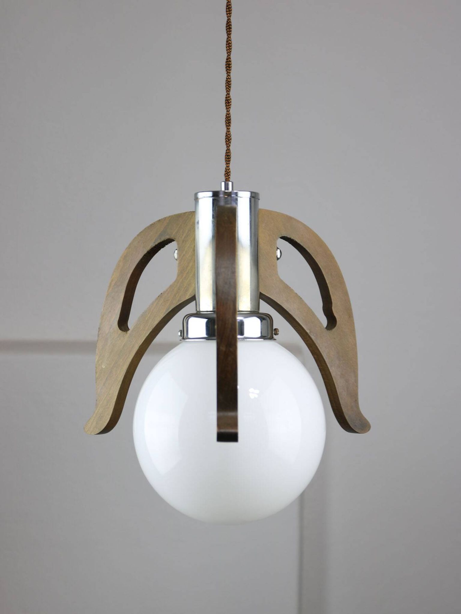Mid-Century Scandinavian Chrome & Opaline Pendant Lamp, 1960s