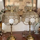 Pair of brass and mother-of-pearl lamps
