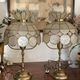 Pair of brass and mother-of-pearl lamps