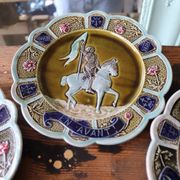 3 antique barbotine plates featuring Joan of Arc "En Avant"