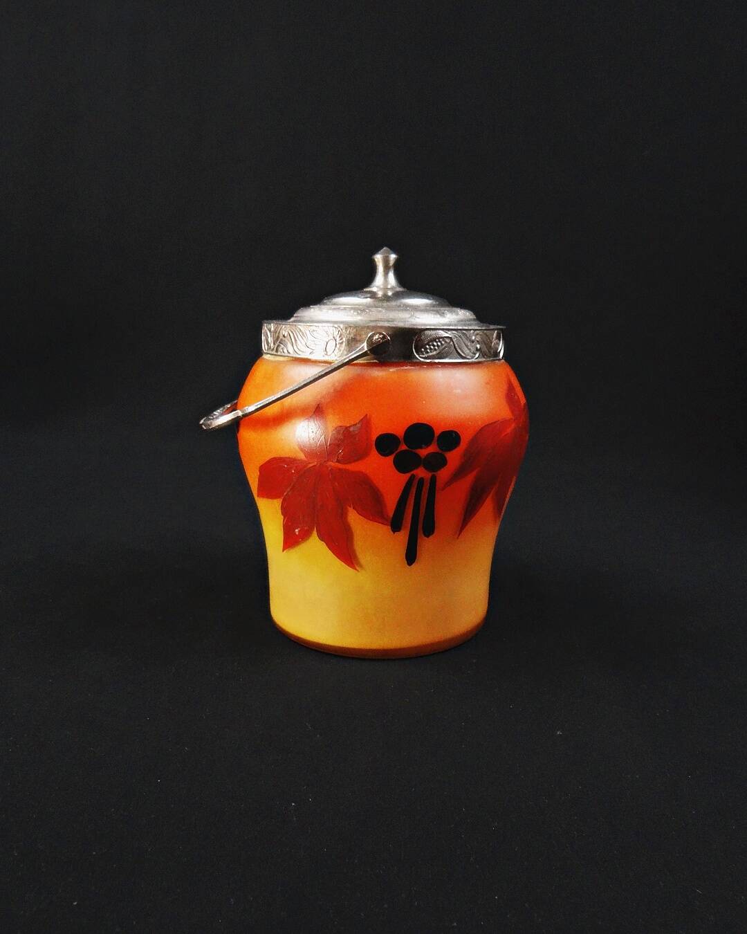 Legras-Montjoye enameled & painted glass biscuit bucket, Art Deco period